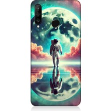 Huawei P30 Lite Uyumlu Ay Yolu Astronot Yolculuğu  Desenli Silikon Kılıf