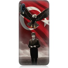 Huawei Y6 2019 Uyumlu Kartal Bayrak ve Mustafa Kemal Atatürk  Desenli Silikon Kılıf