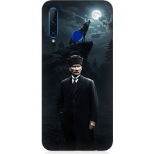 Huawei Honor 20 Lite Uyumlu Kurt ve Mustafa Kemal Atatürk  Desenli Silikon Kılıf