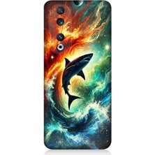 Huawei Honor 90 Uyumlu Ateşle Dans Eden Köpekbalığı  Desenli Silikon Kılıf