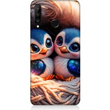 Huawei P30 Lite Uyumlu Yuvalarında Sevimli Penguenler  Desenli Silikon Kılıf