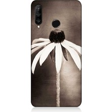 Huawei P30 Lite Uyumlu Siyah Beyaz Çiçek Sadeliği  Desenli Silikon Kılıf