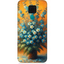 Huawei Mate 30 Lite Uyumlu Turuncuda Mavi Çiçekler  Desenli Silikon Kılıf