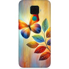 Huawei Mate 30 Lite Uyumlu Renkli Yapraklı Kelebek Uçuşu  Desenli Silikon Kılıf