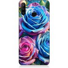 Huawei P30 Lite Uyumlu Gökkuşağı Renkli Güller  Desenli Silikon Kılıf
