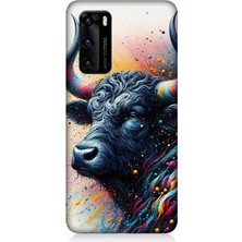 Huawei P40 Uyumlu Renk Patlamalı Boğa  Desenli Silikon Kılıf