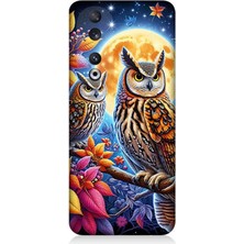 Huawei Honor 90 Uyumlu Dallarda Bilge Baykuşlar  Desenli Silikon Kılıf