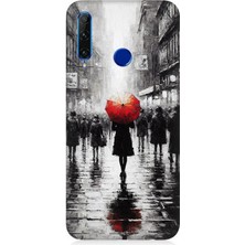 Huawei Honor 20 Lite Uyumlu Kırmızı Şemsiyeli Yalnızlık  Desenli Silikon Kılıf