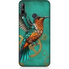 Huawei P40 Lite E Uyumlu Turkuaz Zeminde Sinek Kuşu  Desenli Silikon Kılıf