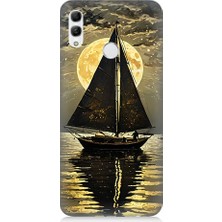 Huawei Honor 10 Lite Uyumlu Altın Ayda Yelkenli  Desenli Silikon Kılıf