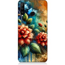 Huawei P30 Lite Uyumlu Kırmızı Çiçek ve Tomurcuklar  Desenli Silikon Kılıf