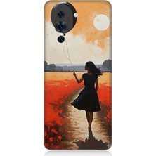 Huawei Nova 10 Pro Uyumlu Balonlu Kadın ve Gelincik Tarlası  Desenli Silikon Kılıf