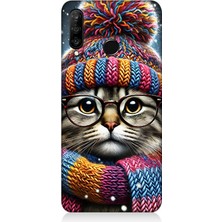 Huawei P30 Lite Uyumlu Bereli Gözlüklü Tatlı Kedi  Desenli Silikon Kılıf