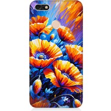 Huawei P9 Lite Mini Uyumlu Geceye Açan Turuncu Çiçekler  Desenli Silikon Kılıf