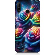 Huawei P30 Lite Uyumlu Gökkuşağı Güllerin Patlaması  Desenli Silikon Kılıf