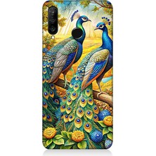 Huawei P30 Lite Uyumlu Görkemli Tavuskuşu Bahçesi  Desenli Silikon Kılıf