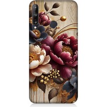 Huawei P40 Lite E Uyumlu Ahşap Üzerinde Gölge Çiçekler  Desenli Silikon Kılıf