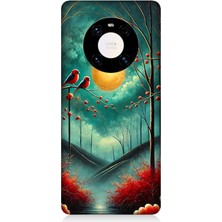 Huawei Mate 40 Pro Uyumlu Ay Işığında Kırmızı Kuşlar  Desenli Silikon Kılıf