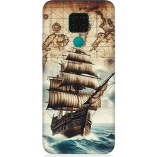 Huawei Mate 30 Lite Uyumlu Haritada Yelkenli Macera  Desenli Silikon Kılıf