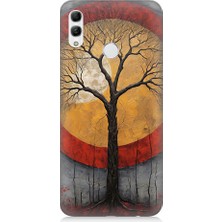 Huawei Honor 10 Lite Uyumlu Sarı Kırmızı Ağaç Gölgesi  Desenli Silikon Kılıf