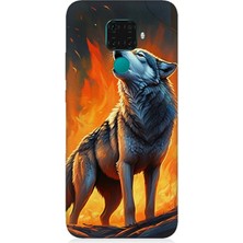 Huawei Mate 30 Lite Uyumlu Alevler Içinde Kurt Uluması  Desenli Silikon Kılıf