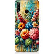 Huawei P30 Lite Uyumlu Soyut Dokunuşta Bahar Buketi  Desenli Silikon Kılıf