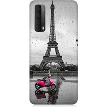 Huawei P Smart 2021 Uyumlu Yağmurda Eyfel ve Scooter  Desenli Silikon Kılıf