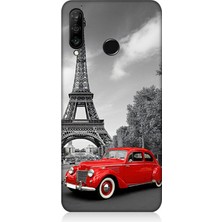 Huawei P30 Lite Uyumlu Eyfel’in Yanında Klasik Araba  Desenli Silikon Kılıf