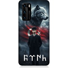 Huawei P40 Uyumlu Gölgede Kurt ve Atatürk  Desenli Silikon Kılıf