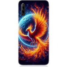 Huawei P Smart Pro Uyumlu Alevlerin Içinde Dönüşüm Anka Kuşu  Desenli Silikon Kılıf