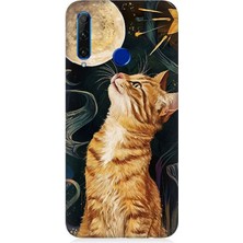 Huawei Honor 20 Lite Uyumlu Aya Bakan Meraklı Kedi  Desenli Silikon Kılıf
