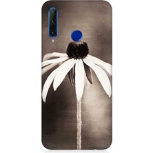 Huawei Honor 20 Lite Uyumlu Siyah Beyaz Çiçek Sadeliği  Desenli Silikon Kılıf