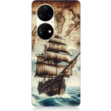 Huawei P50 Pro Uyumlu Haritada Yelkenli Macera  Desenli Silikon Kılıf