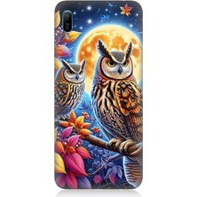 Huawei Y6 2019 Uyumlu Dallarda Bilge Baykuşlar  Desenli Silikon Kılıf