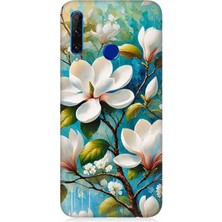 Huawei Honor 20 Lite Uyumlu Işıltılı Beyaz Çiçekler  Desenli Silikon Kılıf