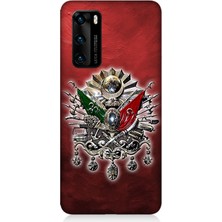 Huawei P40 Uyumlu Osmanlı Armalı Kırmızı Arka  Desenli Silikon Kılıf