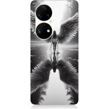 Huawei P50 Pro Uyumlu Işıkta Kanatlanan Melek  Desenli Silikon Kılıf