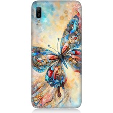 Huawei Y6 2019 Uyumlu Parlayan Renkli Kelebek  Desenli Silikon Kılıf