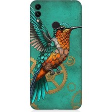 Huawei Honor 8c Uyumlu Turkuaz Zeminde Sinek Kuşu  Desenli Silikon Kılıf