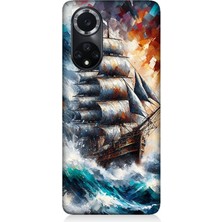 Huawei Nova 9 Uyumlu Fırtınada Dalgalı Yelkenli Gemi  Desenli Silikon Kılıf