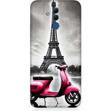 Huawei Mate 20 Lite Uyumlu Pembe Scooter Eyfel Önü  Desenli Silikon Kılıf