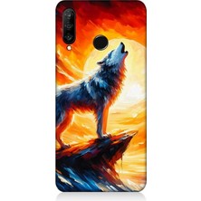 Huawei P30 Lite Uyumlu Kayalıkta Uluyan Kurt Yalnızlığı  Desenli Silikon Kılıf