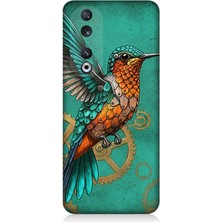 Huawei Honor 90 Uyumlu Turkuaz Zeminde Sinek Kuşu  Desenli Silikon Kılıf