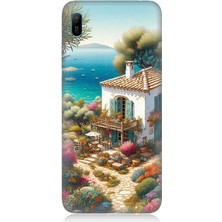 Huawei Y6 2019 Uyumlu Kıyıda Renkli Bahçe Beyaz Ev  Desenli Silikon Kılıf
