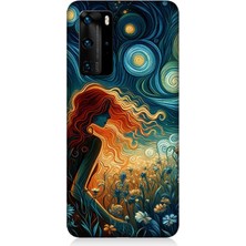 Huawei P40 Pro Uyumlu Yıldızlarla Uyuyan Kadın  Desenli Silikon Kılıf