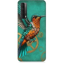 Huawei P Smart 2021 Uyumlu Turkuaz Zeminde Sinek Kuşu  Desenli Silikon Kılıf