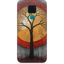 Huawei Mate 30 Lite Uyumlu Sarı Kırmızı Ağaç Gölgesi  Desenli Silikon Kılıf