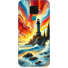 Huawei Mate 30 Lite Uyumlu Alevli Fener Kayalık Yalnızlığı  Desenli Silikon Kılıf