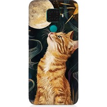 Huawei Mate 30 Lite Uyumlu Aya Bakan Meraklı Kedi  Desenli Silikon Kılıf