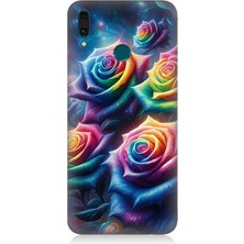 Huawei Y9 2019 Uyumlu Gökkuşağı Güllerin Patlaması  Desenli Silikon Kılıf